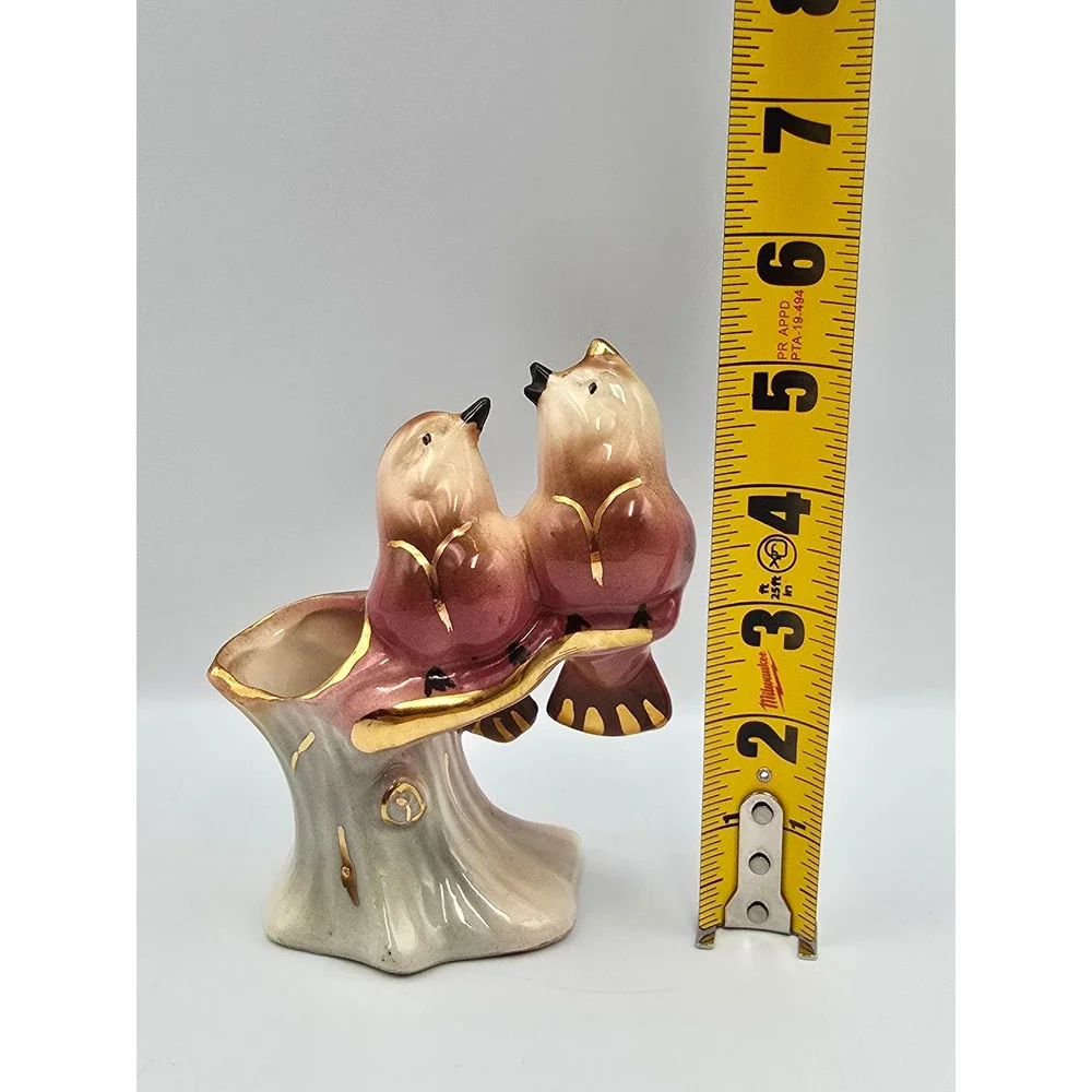 Vintage Bird Bud Vase Figurine Mauve Gold Gilt Ceramic Good Mid Century Decor‎